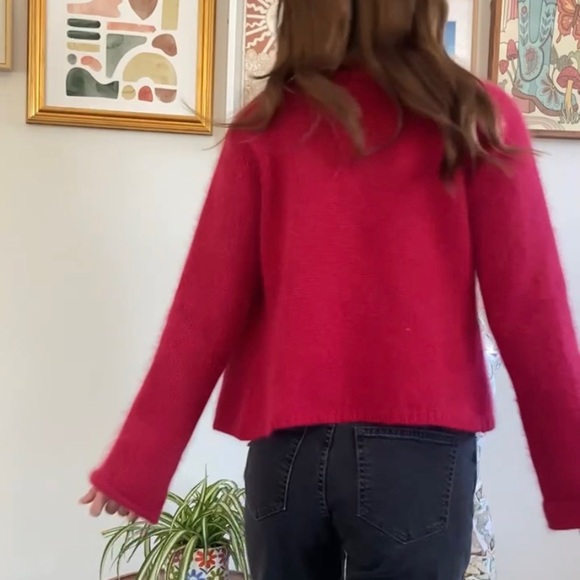 J Jill Wool + Rabbit Hair Red Cardigan with Ruffle Trim Small - Picture 9 of 9